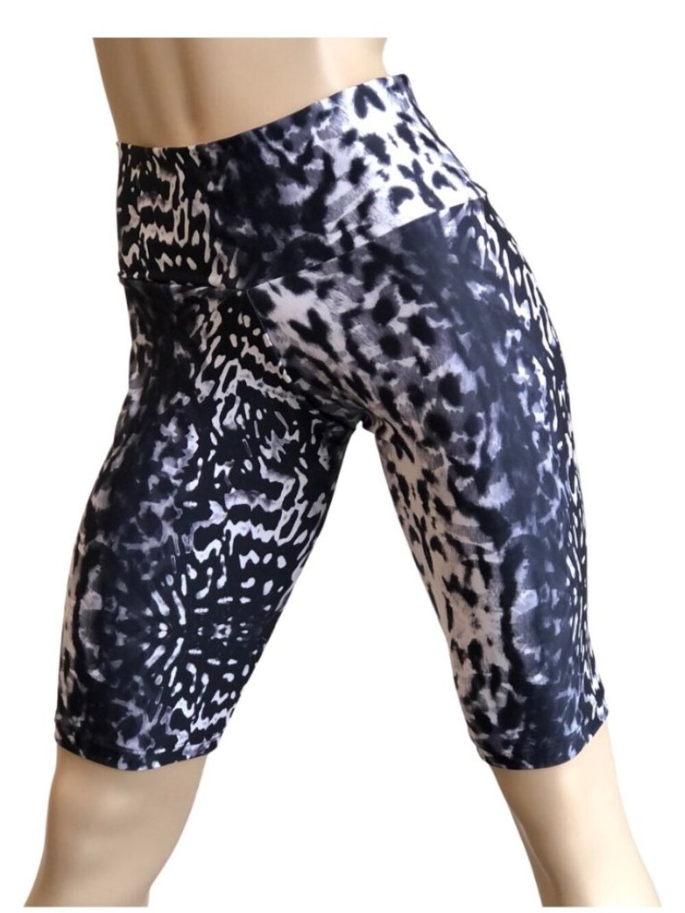 Butterfly Print Black and White Long Shorts yoga fitness Lycra Handmade in USA